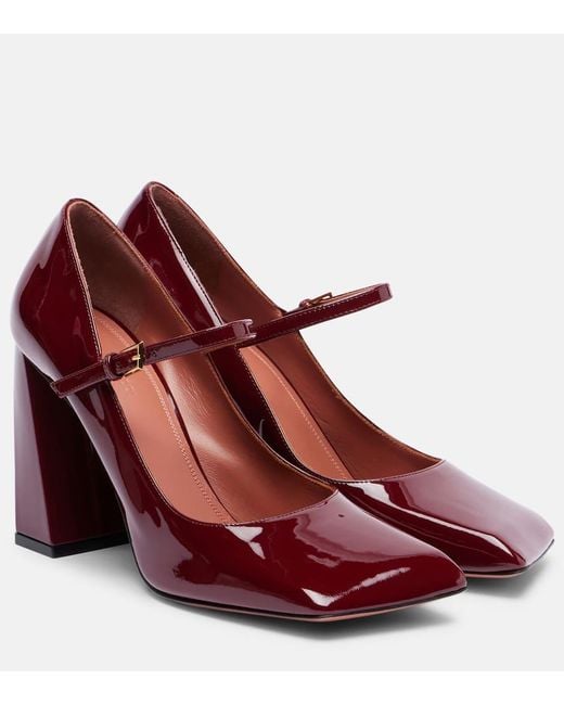 AMINA MUADDI Red Charlotte 95 Patent Leather Mary Jane Pumps