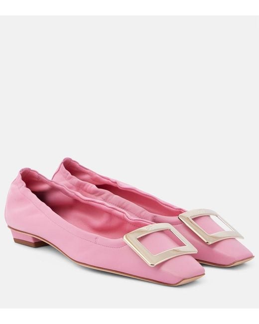 Roger Vivier Pink Belle Vivier Leather Ballet Flats