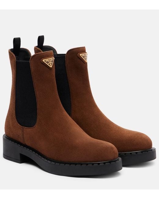 Prada Brown Chocolate Suede Chelsea Boots