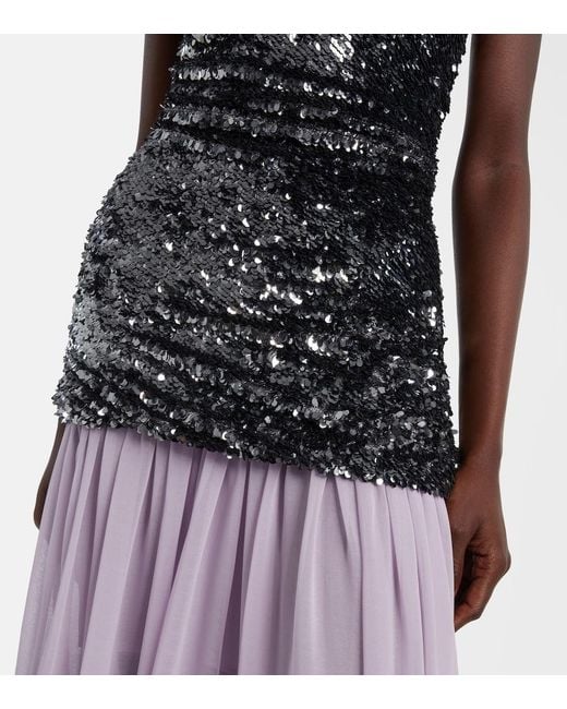 JACQUES WEI Purple Sequined Paneled Maxi Dress