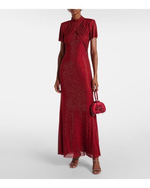 Self-Portrait Red Maxikleid Mit Kristallen