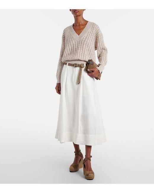 Brunello Cucinelli Gray Sequined Linen-Blend Sweater