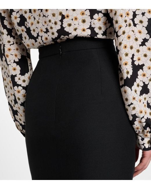 Valentino Black Crepe Couture Feather-Trimmed Midi Skirt