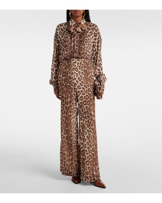 Zimmermann Natural Leopard-Print Flared Pants