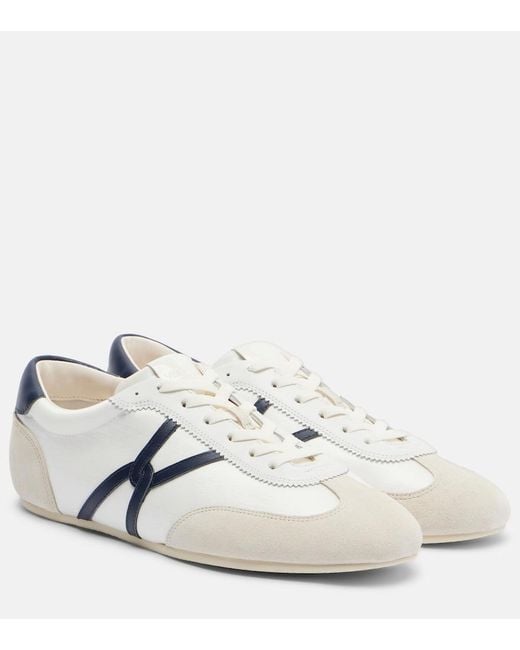 Veronica Beard White Leather-Trimmed Canvas Sneakers