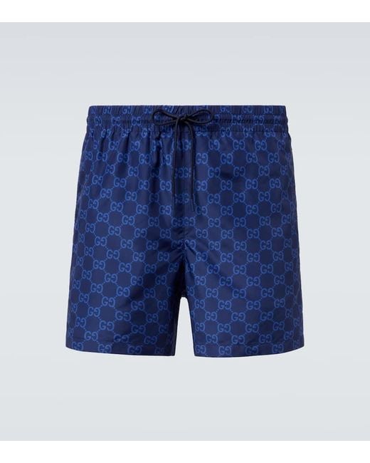 Gucci Blue Gg Supreme Web Stripe Swim Trunks for men