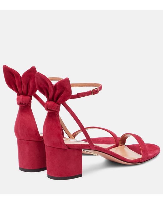 Aquazzura Red Bow Tie 50 Suede Sandals