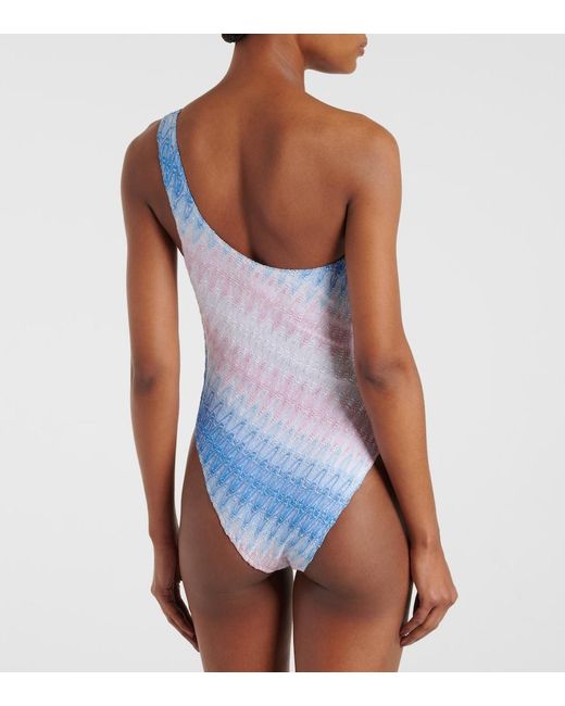 Missoni Blue Wave One-Shoulder Lame Swimsuit
