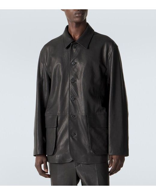 Auralee Black Leather Blouson Jacket for men