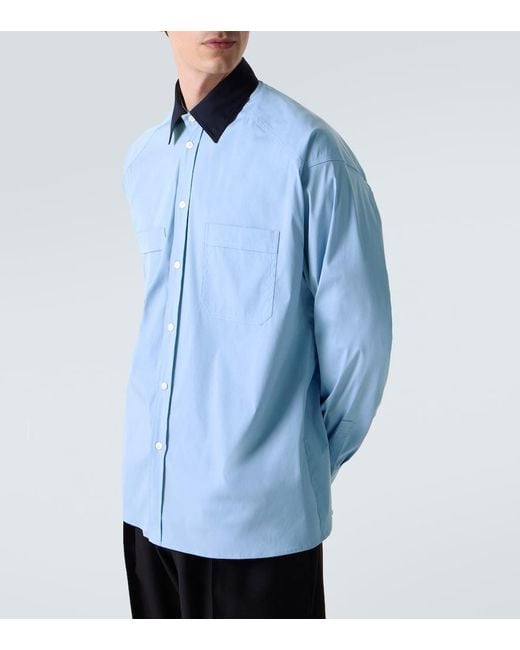 Plan C Blue Cotton-Blend Poplin Shirt for men
