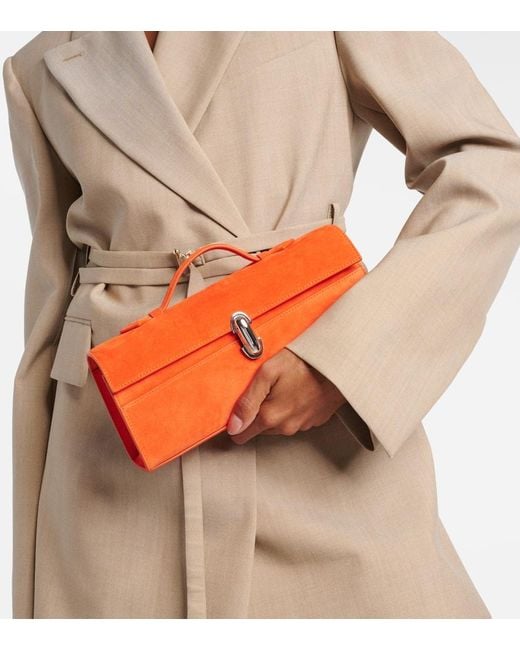 SAVETTE Red Slim Symmetry Suede Tote Bag