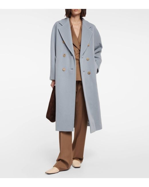 Max Mara Blue Madame Wool And Cashmere Long Belted Coat