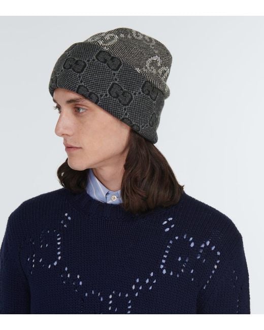Cappello beanie in maglia di lana gg di Gucci in Gray da Uomo