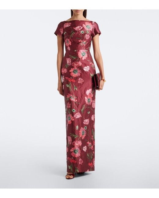 Erdem Red Floral Satin Gown