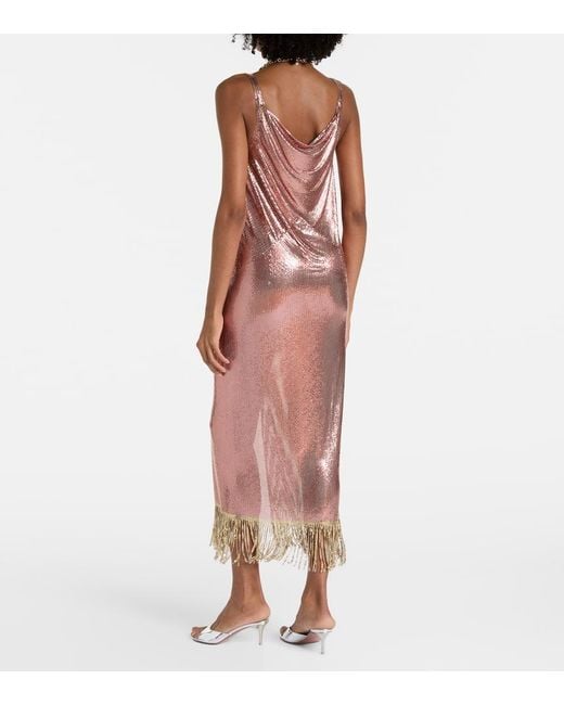 Rabanne Purple Fringed Metallic Midi Dress