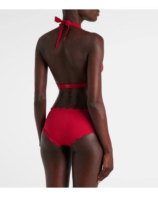 Marysia Swim Red Spring Scalloped Halterneck Bikini Top