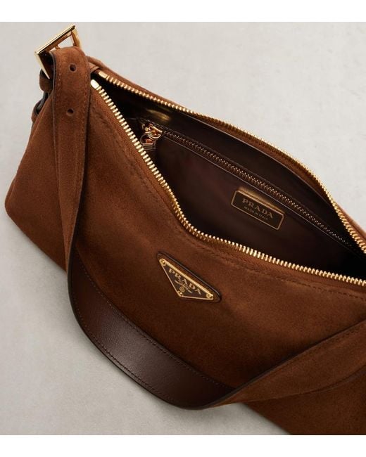 Prada Brown Aimee Medium Suede Shoulder Bag