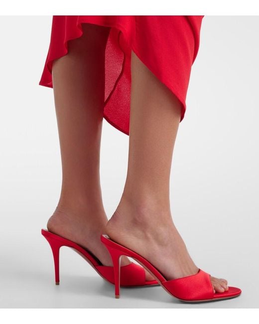 AMINA MUADDI Red Elodie 90 Satin Mules