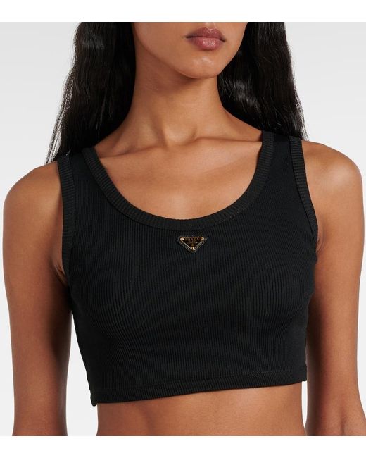 Prada Black Fitted Top With Ribbed Texture And Classic S