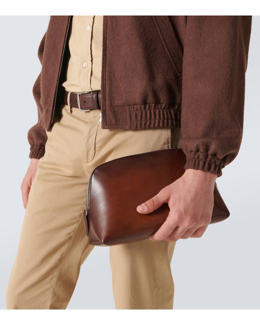 Berluti Brown Toujours Soft Scritto Leather Pouch for men
