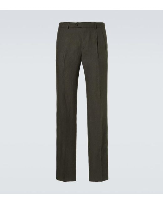 Rubinacci Gray Pleated Linen Slim Pants for men
