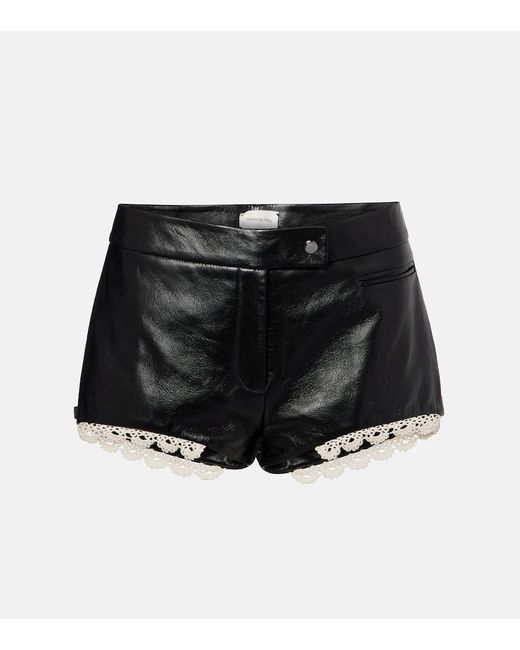 Magda Butrym Black Lace-Trimmed Leather Shorts