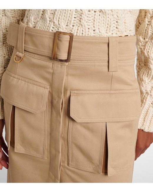 Chloé Natural Cotton Gabardine Safari Midi Skirt