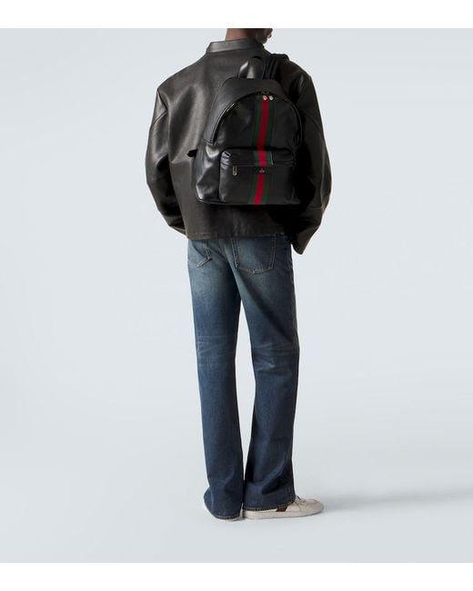 Gucci Black Web Stripe Leather Backpack for men
