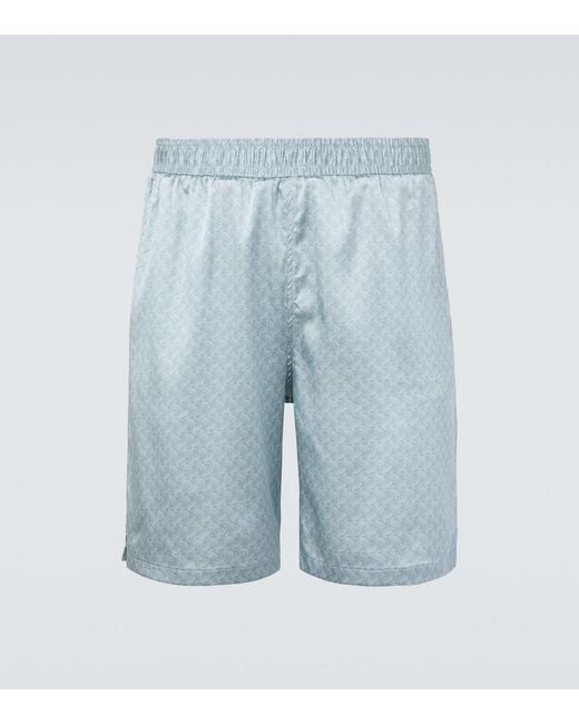 Frescobol Carioca Blue Palma Printed Silk-Blend Shorts for men