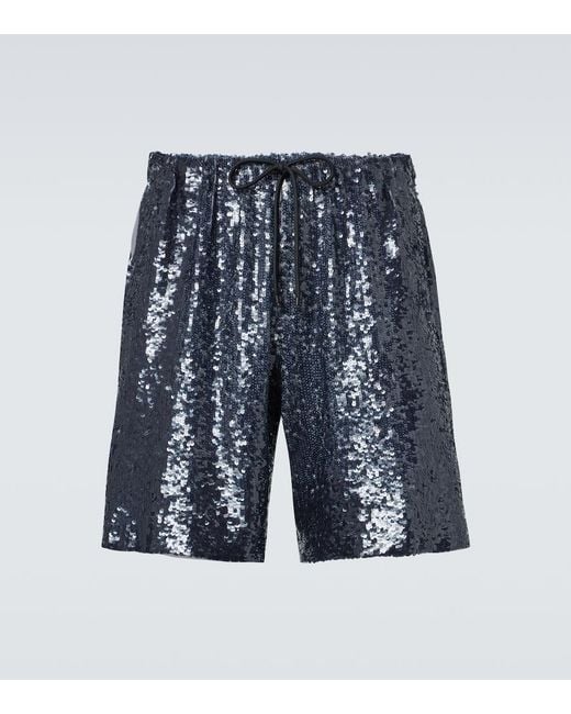 Dries Van Noten Blue Sequined Bermuda Shorts for men