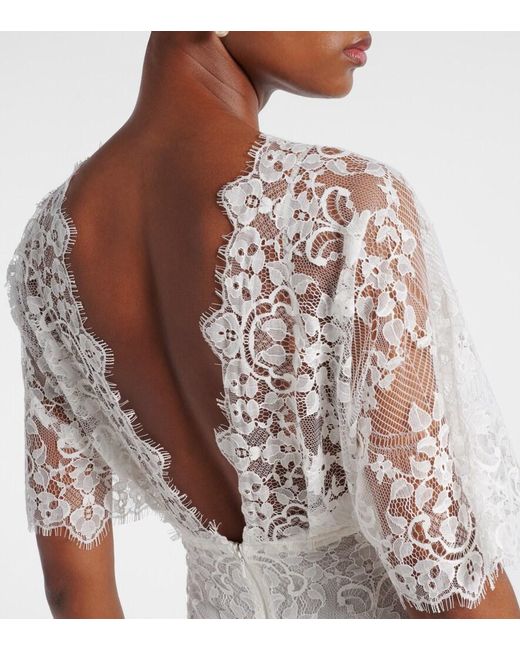 Elie Saab White Embroidered Cotton-Blend Lace Gown
