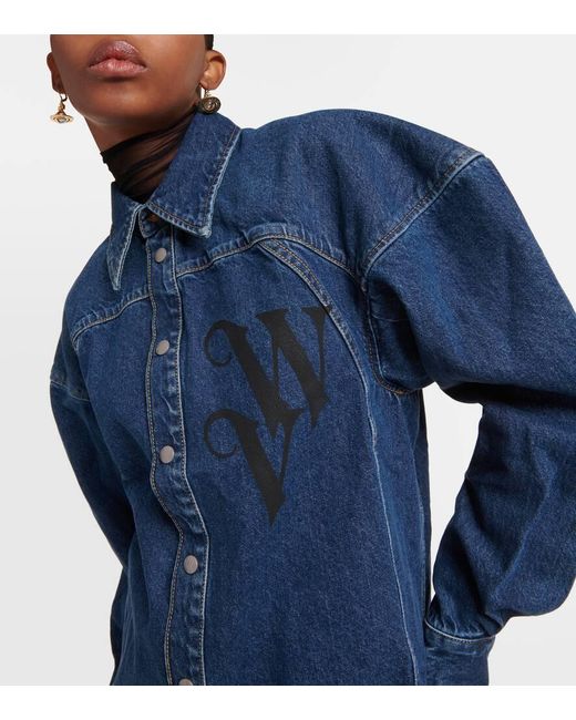 Camicia di jeans oversize con logo di Vivienne Westwood in Blue