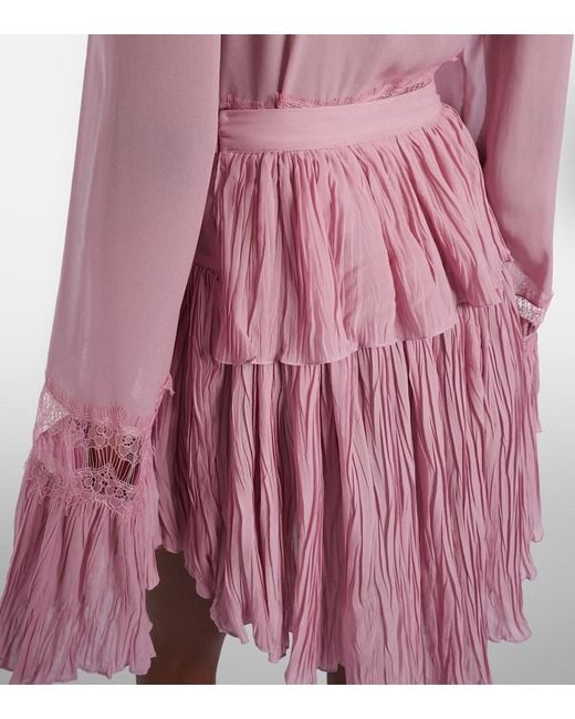 Blumarine Pink Plisse Tiered Georgette Miniskirt