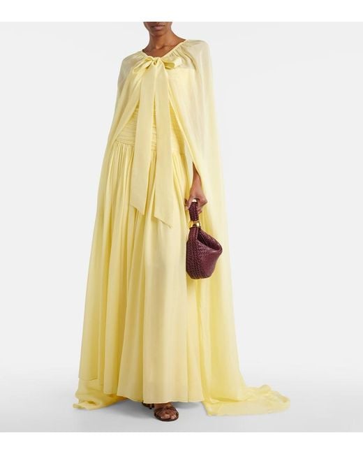 La Fuori Yellow Draped Cape And Gown Set
