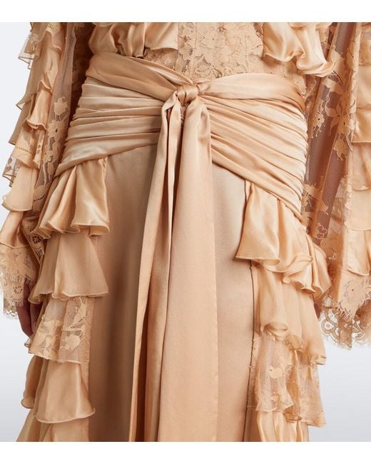 Zimmermann Natural Valiant Ruffled Silk Chiffon Wide-Leg Pants