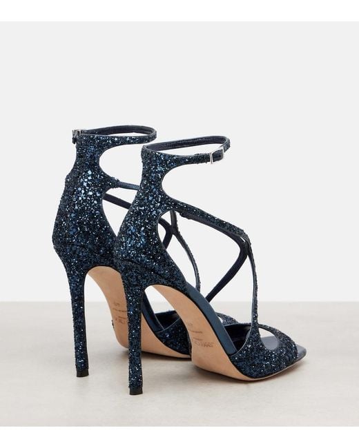 Jimmy Choo Blue Azia 110 Glitter Sandals