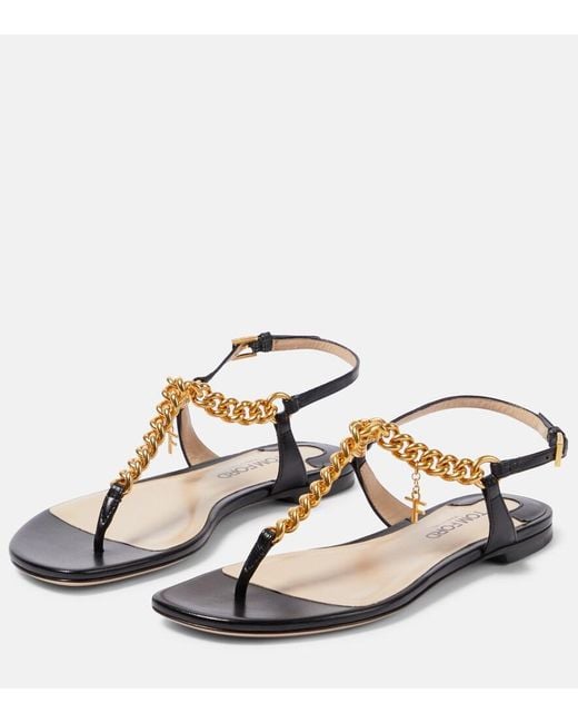 Tom Ford Black Leather Chain T-Bar Sandals 105
