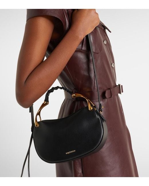 McQueen Black Wishbone Mini Leather Top-Handle Bag