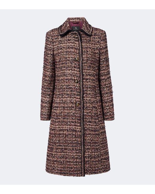Etro Brown Single-Breasted Tweed Coat