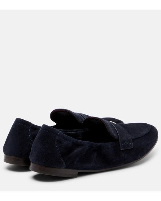 Tory Burch Blue Logo Suede Loafers