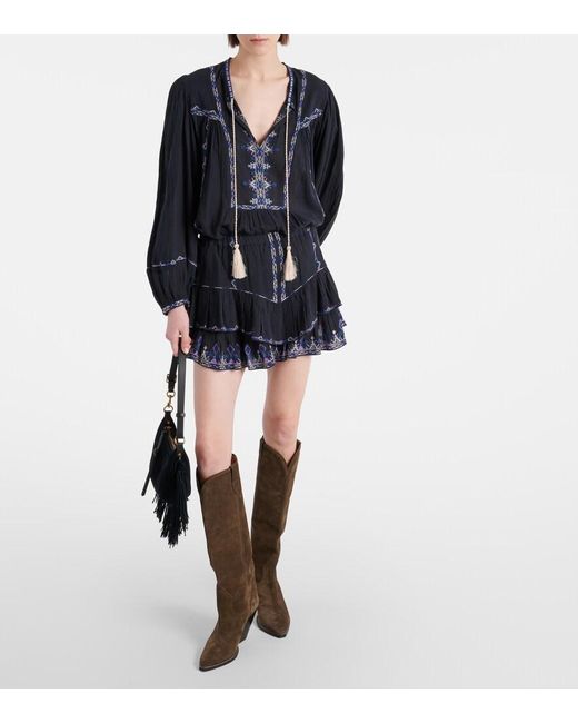 Isabel Marant Blue Silekia Embroidered Cotton Blouse