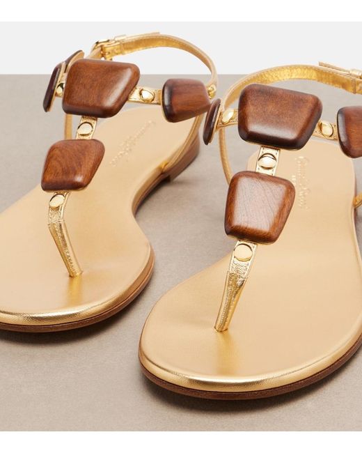 Gianvito Rossi Metallic Munduk Embellished Leather Thong Sandals