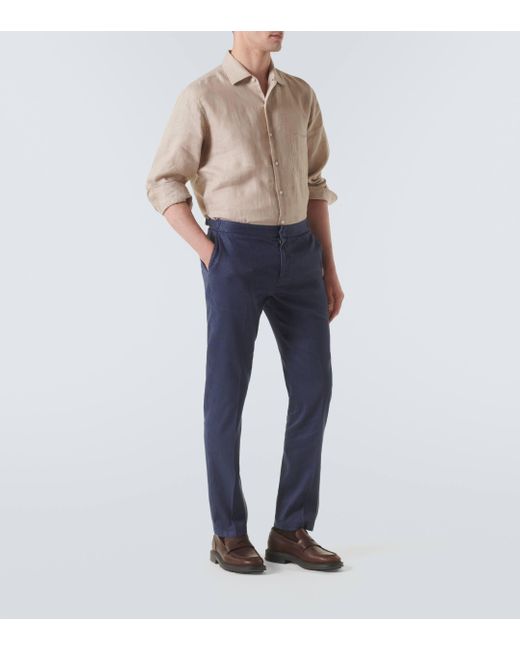 Loro Piana Blue Linen And Cotton Slim Pants for men