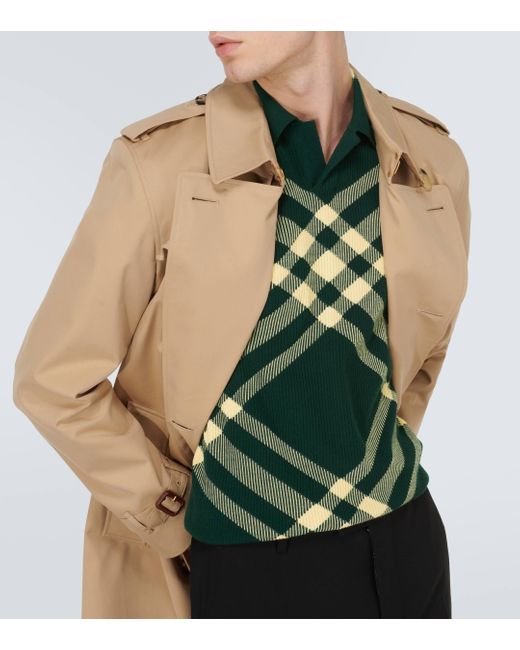 Polo en laine melangee a carreaux Burberry pour homme en coloris Green