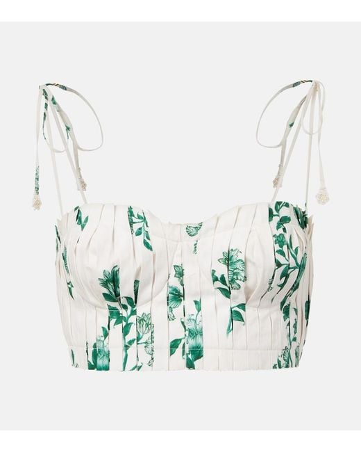Agua Bendita Blue Moringa Floral Pleated Cotton Crop Top