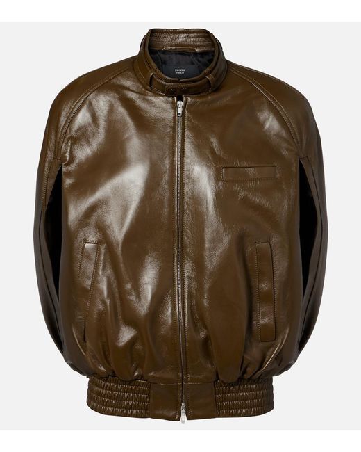 Phoebe Philo Green Caped Leather Bomber Jacket