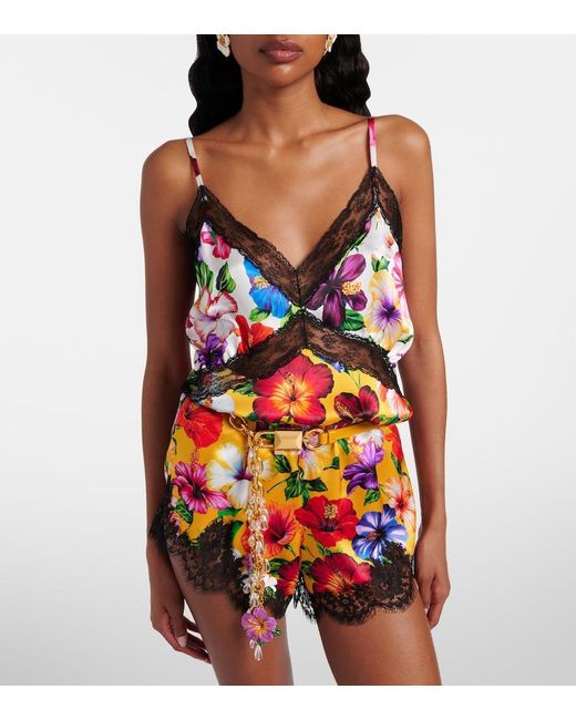 Dolce & Gabbana Multicolor Floral Lace-Trimmed Silk-Blend Shorts