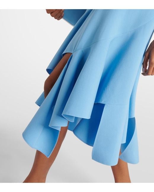 Oscar de la Renta Blue Asymmetrical Wool-Blend Midi Dress