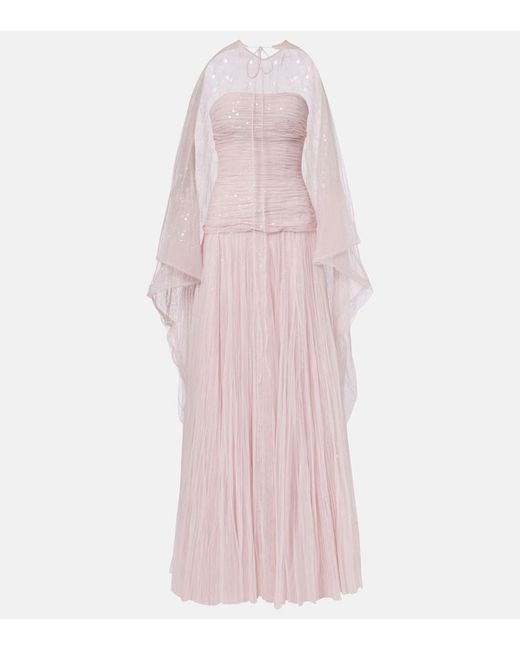 Marmar Halim Pink Caped Pleated Bustier Gown