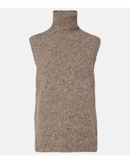 The Row Brown Merilas Cashmere Turtleneck Top